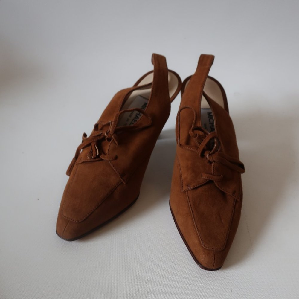 NWOB MICHAEL KORS BROWN SUEDE SLING BACK HEEL SZ 5.5 *